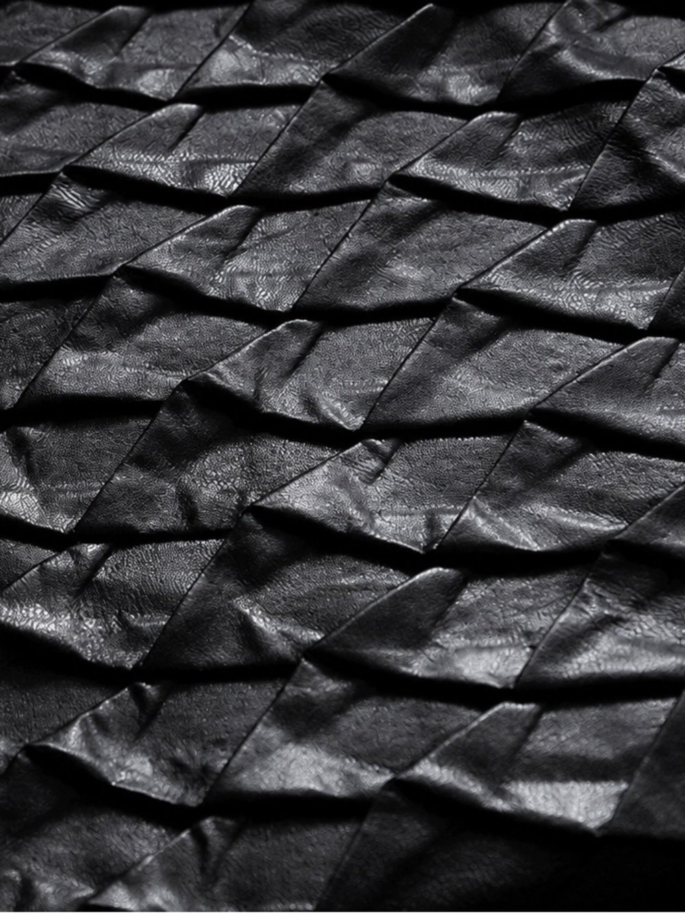 Black Textured Pleather Fabric | Sculptural 3D Geometric Faux Leather